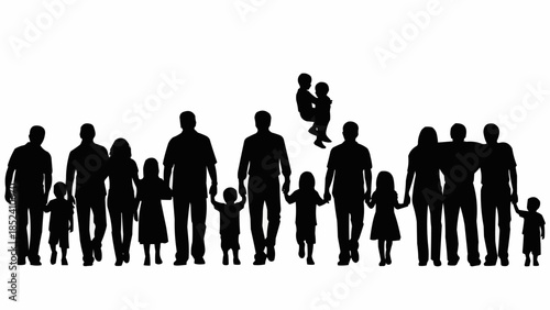 Silhouette of a large happy family.
