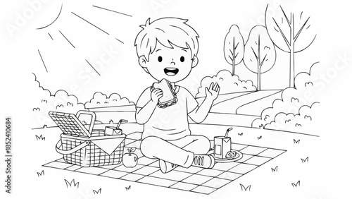 Happy Child Enjoying Picnic in Park.