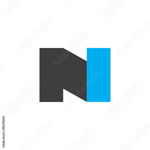 A bold, minimalist logo featuring a stylized letter "N" or "NI" composed of chunky black and blue geometric blocks.