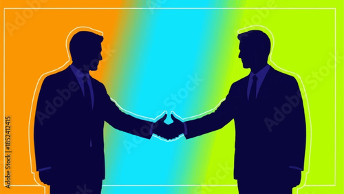 Two Businessmen Shaking Hands in Silhouette.