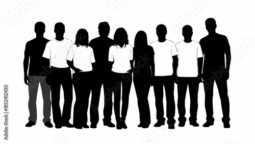 Group of People Standing Together Silhouette.