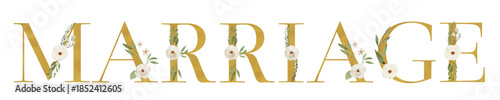 Marriage Text in Elegant Gold Serif Font with Floral Decorations