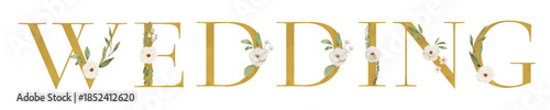 Wedding Typography in Gold with Floral Watercolor Accents