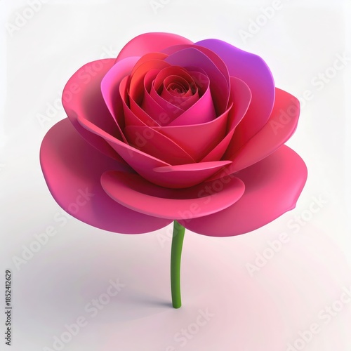 A Beautiful Pink Rose with a Green Stem on a White Background.