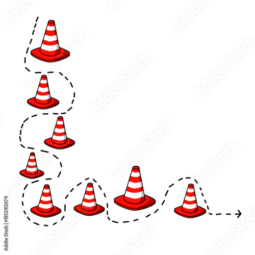 illustration Traffic Cones Arranged in slalom Shape 