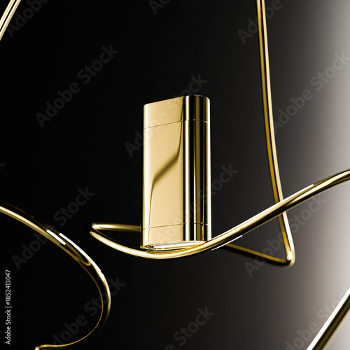 Billede på lærred Luxury golden foundation stick mockup, metallic sunscreen Stick packaging, gold