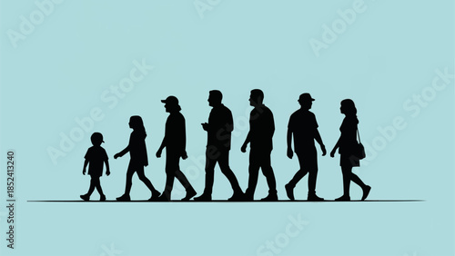 Silhouettes of People Walking in Line.