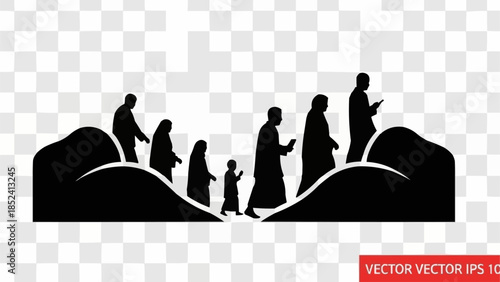 Silhouettes of People Walking Together.