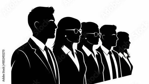 Silhouetted Businessmen Standing in a Row.