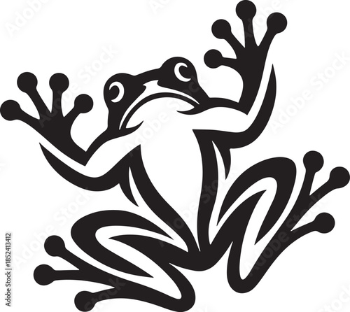Frog drawing on paper with pen on blue background. Vector illustration.
