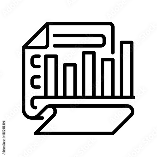 Paper with Chart Line Icon, Outline Symbol for Performance Reporting, Data Analytics, Business Metrics, Growth Tracking, and Statistical Review. Vector Sign Icon.