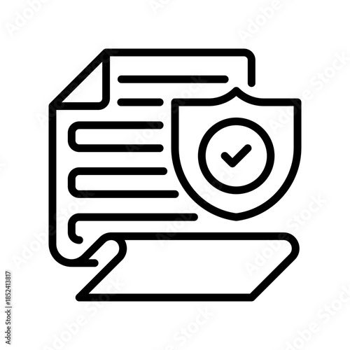 Paper with Shield Line Icon, Outline Symbol for Data Protection, Secure Documentation, Privacy Compliance, Legal Safety, and Confidential Records. Vector Sign Icon.