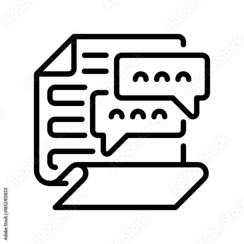 Paper with Chat Bubble Line Icon, Outline Symbol for Conversation Logs, Communication Records, Feedback Notes, Message Review, and Interaction Tracking. Vector Sign Icon.