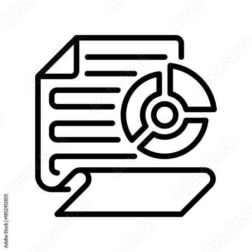 Paper with Pie Chart Line Icon, Outline Symbol for Statistical Report, Data Analysis Document, Business Presentation, Metric Evaluation, and Analytical Record. Vector Sign Icon.