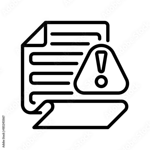 Paper with Warning Line Icon, Outline Symbol for Document Alert, Important Notice, Caution Message, Critical Information, and Risk Notification. Vector Sign Icon.