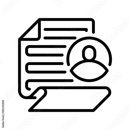 Paper with Contact Profile Line Icon, Outline Symbol for Resume Document, CV Record, Personal Information, Employee File, and Applicant Data. Vector Sign Icon.