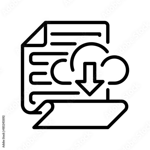 Paper with Cloud Download Line Icon, Outline Symbol for Document Retrieval, File Download, Data Recovery, Cloud Storage, and Digital Backup. Vector Sign Icon.
