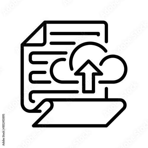 Paper with Cloud Upload Line Icon, Outline Symbol for Document Sharing, File Transfer, Data Submission, Cloud Backup, and Digital Archive. Vector Sign Icon.