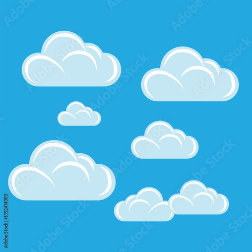 Soft Cartoon Cloud Illustrations Set on Blue Background