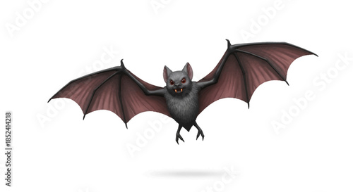 Mysterious nocturnal bat in full flight with eerie red eyes and detailed spread wings, a captivating vector illustration for Halloween and dark fantasy themes