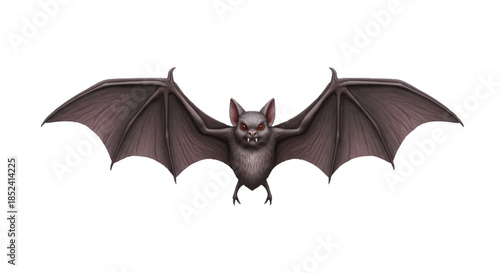 A detailed illustration of a scary vampire bat with open wings and glowing red eyes, perfect for Halloween or spooky themes