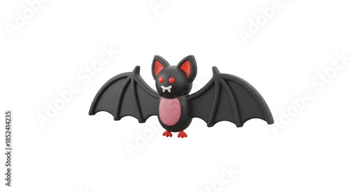 Cute Black Bat with Red Eyes and Pink Inner Ears - A Spooky Yet Adorable Halloween Icon