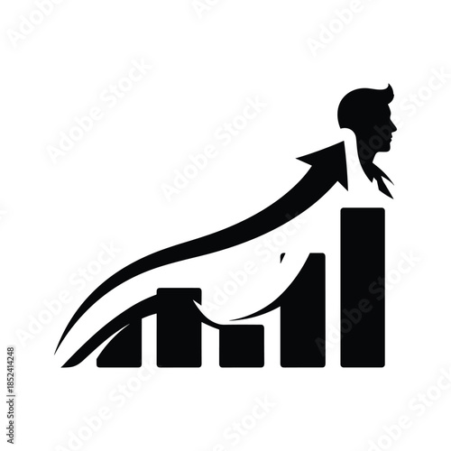 Businessman silhouette with rising graph