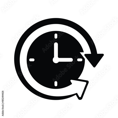 Clock with circular arrows indicating time rotation