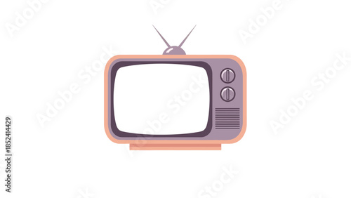 A charming retro television set with rabbit-ear antennas and a blank screen, depicted in a flat, cartoonish style with pastel colors.