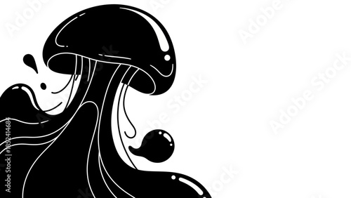 Minimalist Jellyfish Illustration in Black and White with Stylized Tentacles