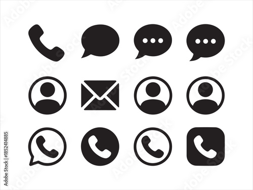 Web icon set. Website set icon vector. Contact icon set, contact us in line and solid style.