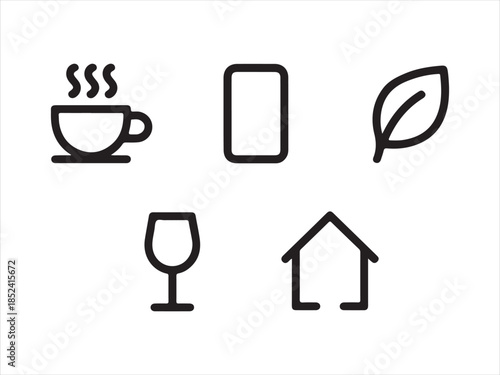 Collection of simple black icons modern life and healthy living, for Coffee, Mobile, Nature, Plant, Drink & Home Icons