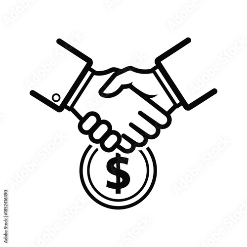 Handshake over dollar coin symbolizing business deal