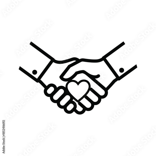 Handshake with heart symbolizing love and partnership