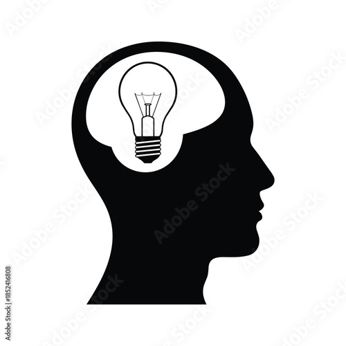 Bright idea in human mind represented by light bulb
