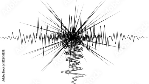 Seismic activity illustration: black and white earthquake wave visualization design