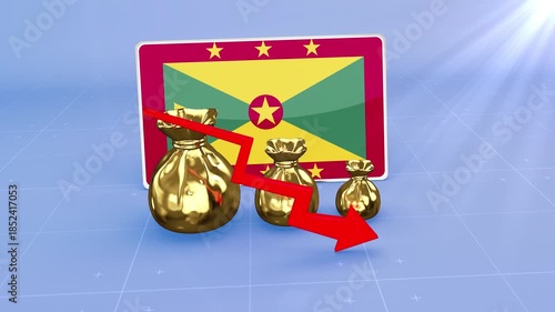 Grenada Reserves Decline with Red Arrow | Economic Crisis Data Graph Infographic