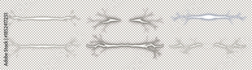 Transparent PNG Set of Stylized Horizontal Lightning Bolts and Electric Arcs.