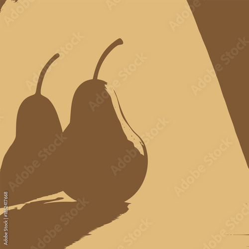Minimalistic illustration of pears with shadow on a beige background emphasizing simplicity and