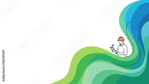 Abstract illustration showcasing a construction worker with tools on vibrant background