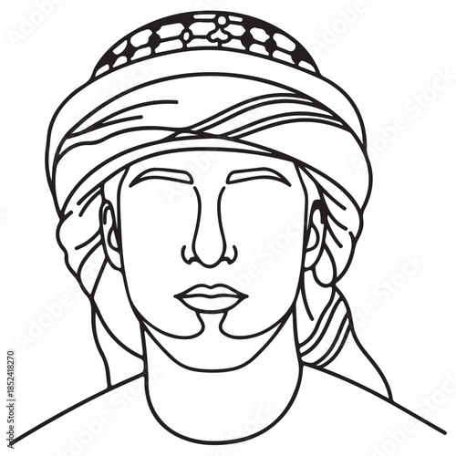 Minimalist Monoline Portrait of Man with Patterned Head Covering