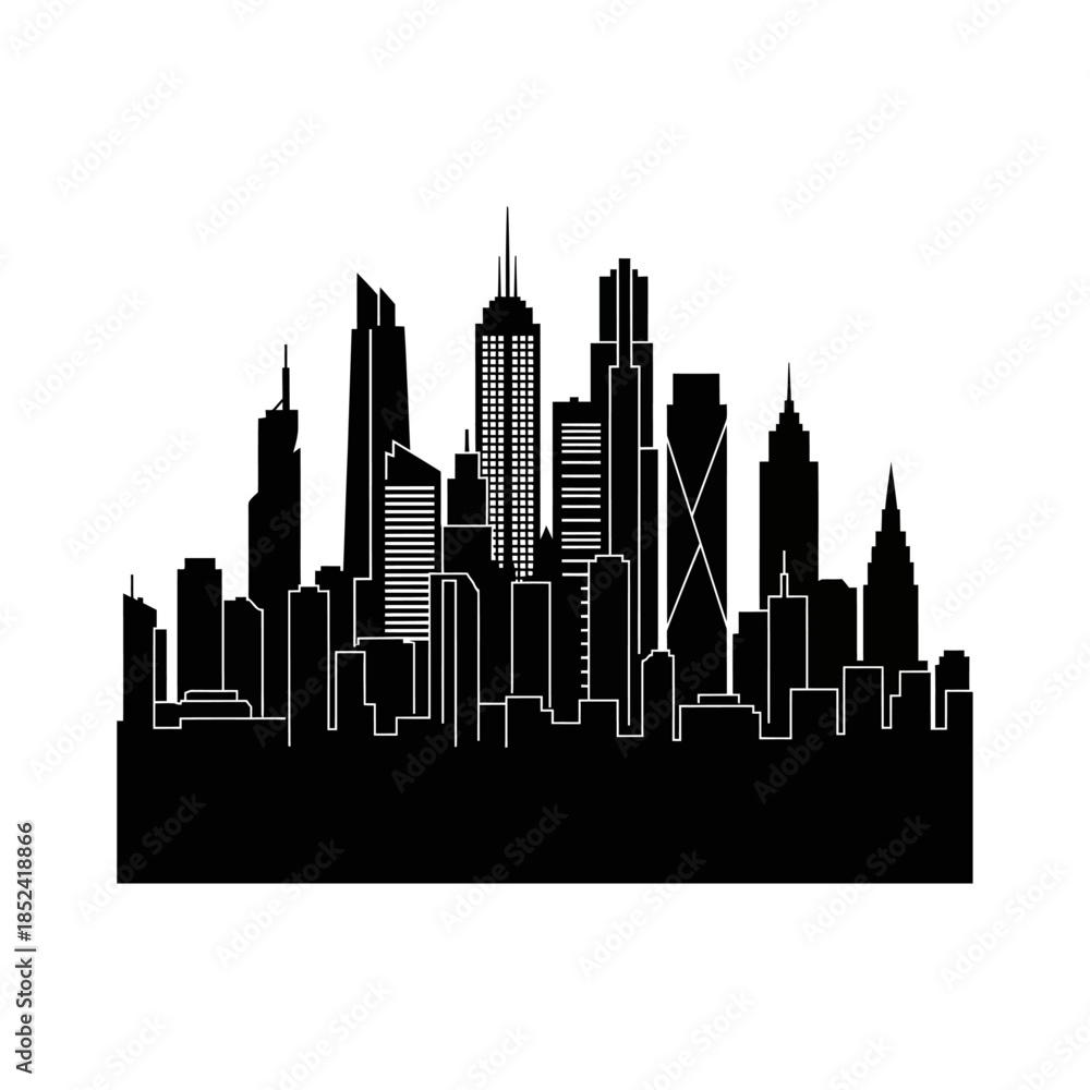 Fototapeta premium Dark abstract silhouette of city skyline at night or in shadow