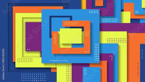 Abstract geometric composition with layered colorful squares and rectangles, dynamic design