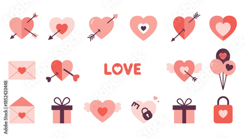 Collection of stylized heart icons in various designs and colors, perfect for creative projects