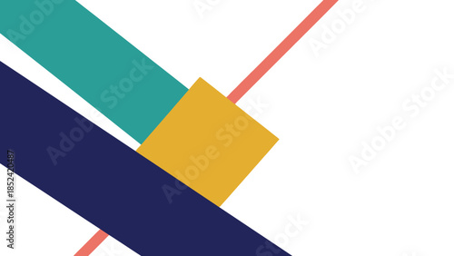Abstract Geometric Design with Teal, Mustard Yellow, and Navy Blue Diagonal Lines on a White Background