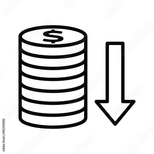 Stack of coins with downward arrow indicating financial loss