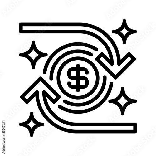 Return Arrows Line Icon, Outline Symbol for Profit Cycle, Investment Flow, Business Recovery, Financial Turnover, and Process Optimization. Vector Sign Icon.