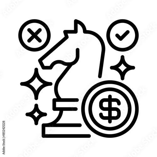 Strategy Chess Piece Line Icon, Outline Symbol for Business Planning, Decision Making, Competitive Positioning, Tactical Execution, and Goal Achievement. Vector Sign Icon.