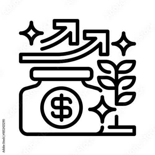 Savings Growth Line Icon, Outline Symbol for Wealth Building, Investment Planning, Financial Stability, Long-Term Profit, and Capital Expansion. Vector Sign Icon.