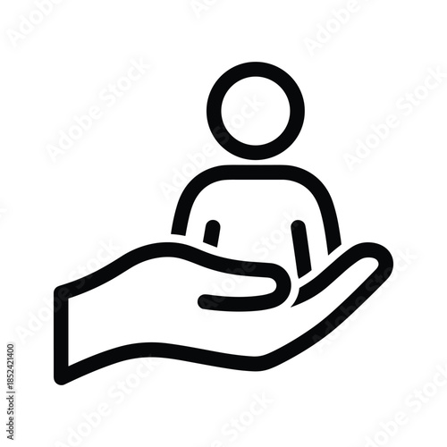Caring hand supporting person icon